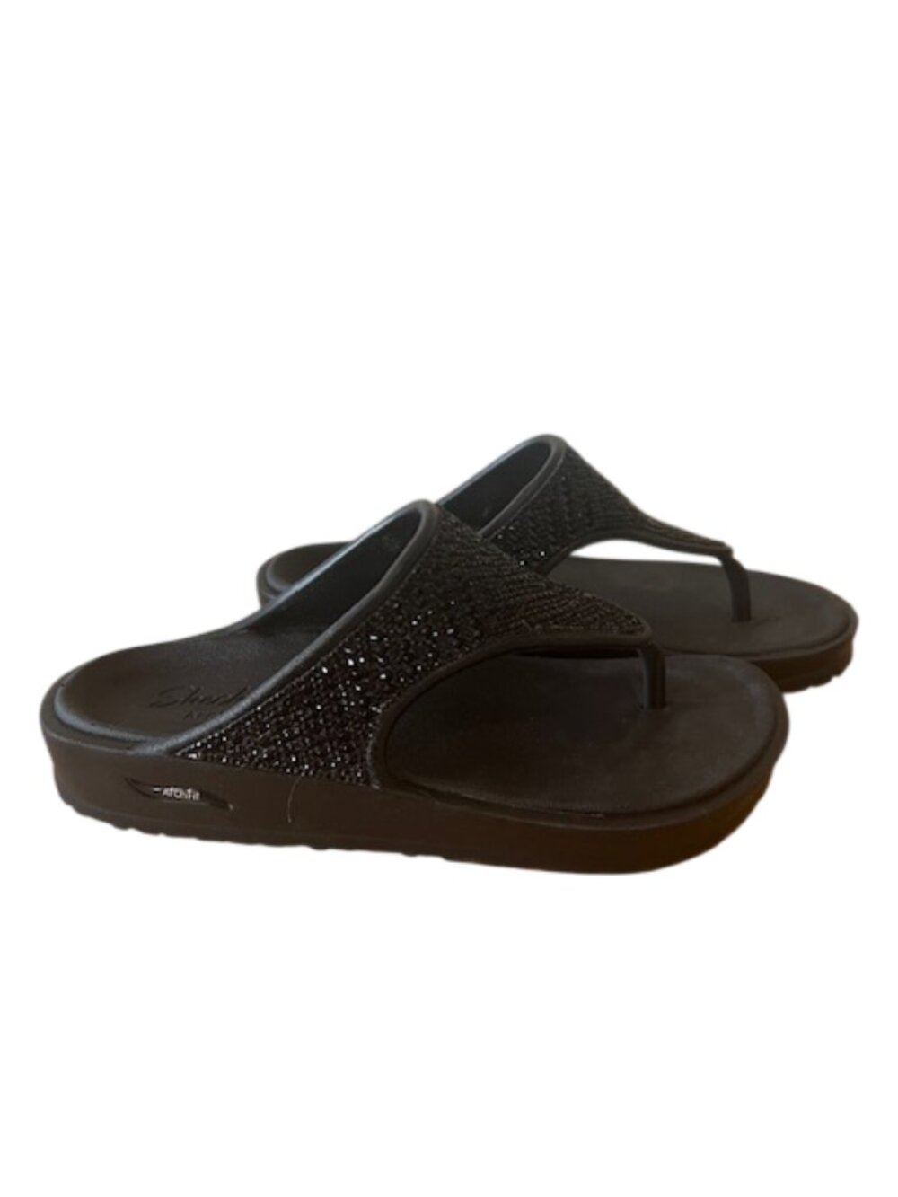 Skechers Arch Fit Thong Sandals Black Comfort Slides Womens 7  Bling *NEW* - Picture 2 of 5
